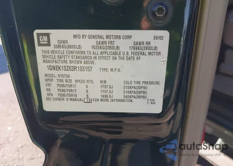 2003 Chevrolet Tahoe Z71 z USA, uszkodzony, nr VIN 1GNEK13Z63R133157